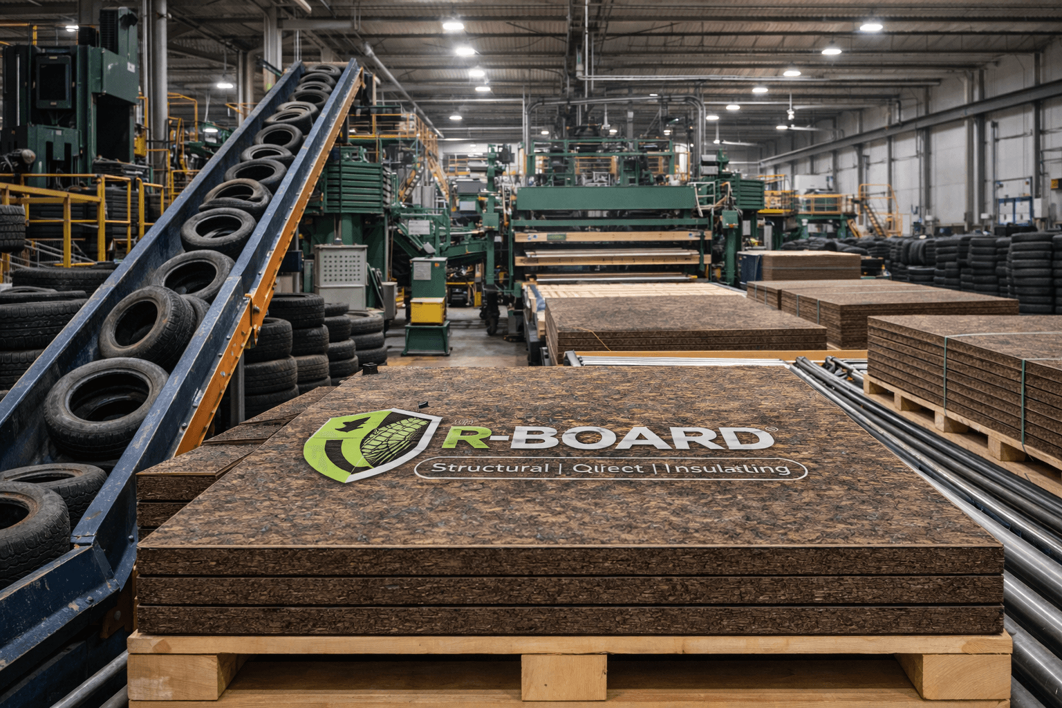 Factory with R-Board panels stacked