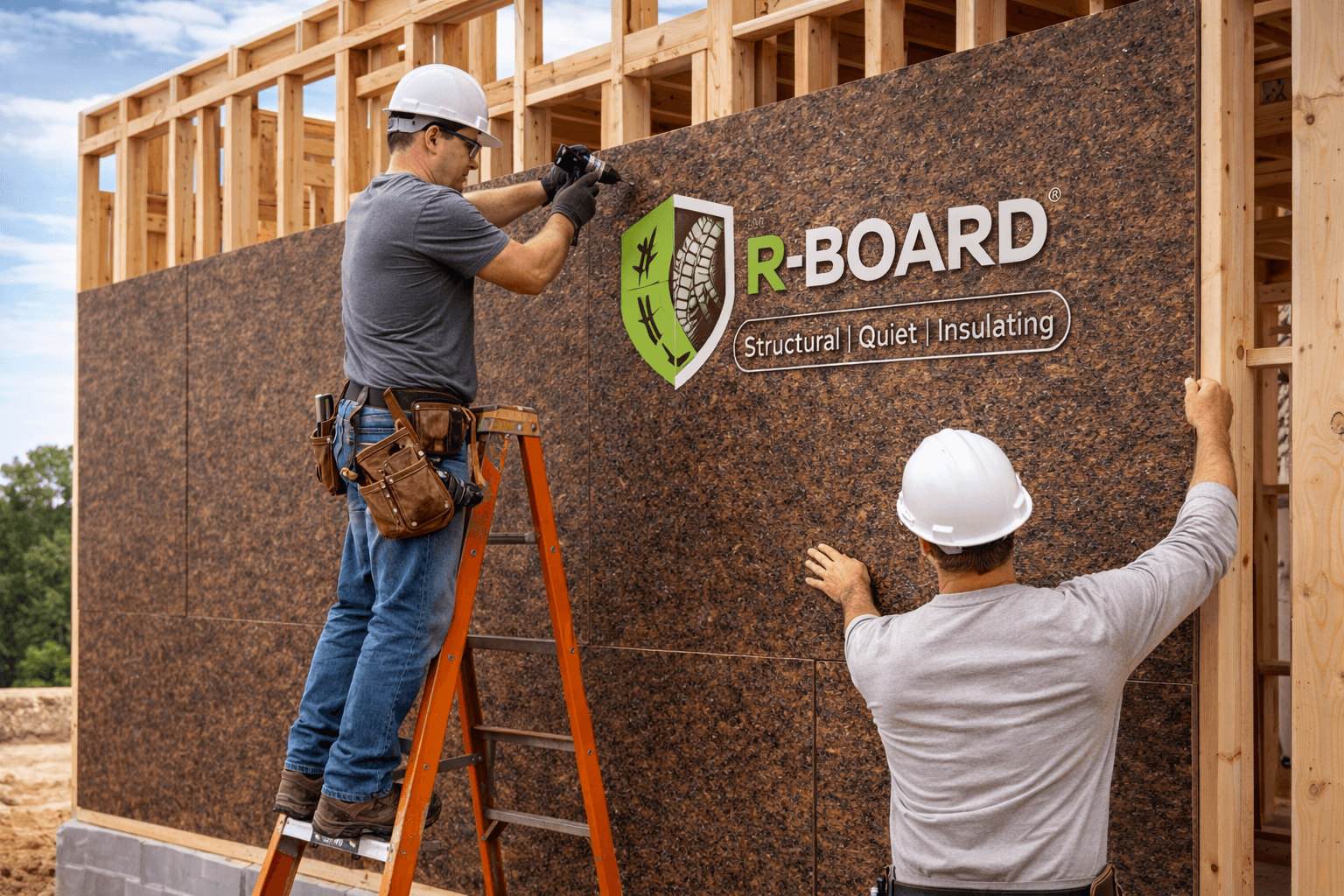 Engineers installing R-Board on a wall